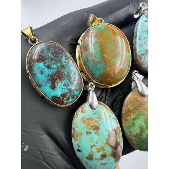 5 Natural Persian Turquoise Pendants Metal Stainless Steel Hook Bulk Lot - Picture 6 of 6